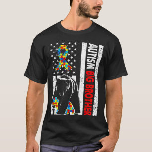 Retro American Flag Autism Big Brother Bear Awaren T-Shirt