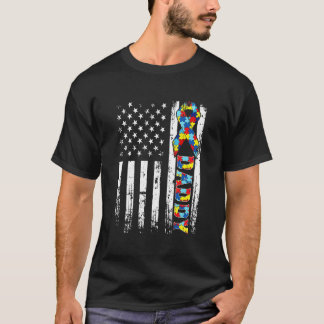 Retro American Flag Autism Daddy Awareness Autisti T-Shirt