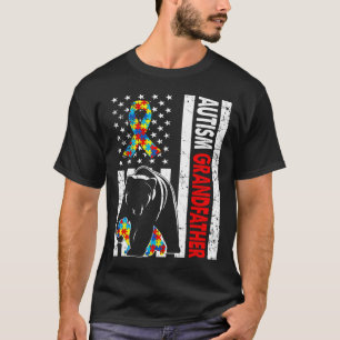 Retro American Flag Autism Grandfather Bear Awaren T-Shirt