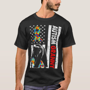 Retro American Flag Autism Granny Bear Awareness F T-Shirt