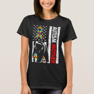 Retro American Flag Autism Mother Bear Awareness F T-Shirt
