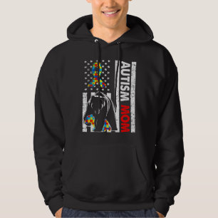 Retro American Flag Autism Mum Bear Awareness Fami Hoodie