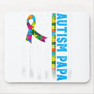 Retro American Flag Autism Papa Artwork Mouse Pad