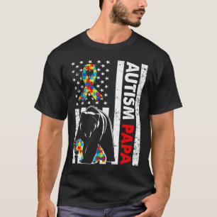 Retro American Flag Autism Papa Bear Awareness Fam T-Shirt