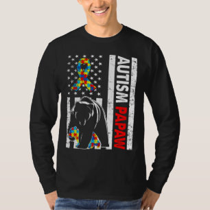 Retro American Flag Autism Papaw Bear Awareness Fa T-Shirt