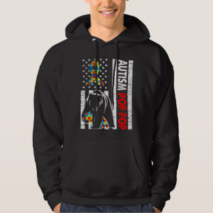Retro American Flag Autism Pop Pop Bear Awareness  Hoodie