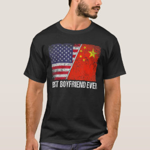 Retro American Flag China Flag Best Boyfriend Ever T-Shirt