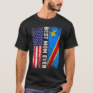 Retro American Flag Congo Flag Best Mum Ever Famil T-Shirt