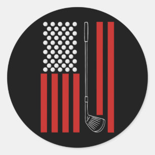 Retro American Flag Golf Gift For Golfer Funny Gol Classic Round Sticker