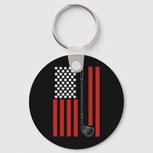 Retro American Flag Golf Gift For Golfer Funny Gol Key Ring