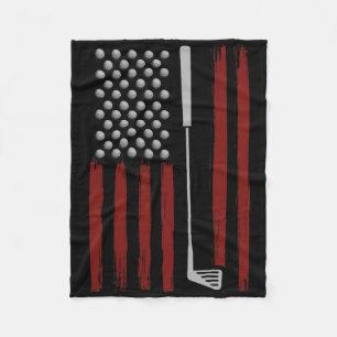 Retro American Flag Golf Golfer Funny Golf Club Go Fleece Blanket