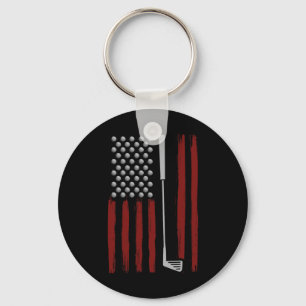 Retro American Flag Golf Golfer Funny Golf Club Go Key Ring