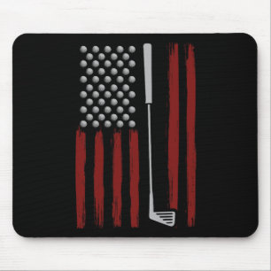 Retro American Flag Golf Golfer Funny Golf Club Go Mouse Pad