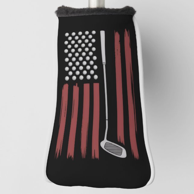 Retro American Flag Golf Golfer Funny Golf Club  Head Cover (Rotate 90)