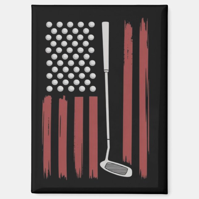 Retro American Flag Golf Golfer Funny Golf Club Magnet (Front)