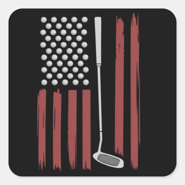 Retro American Flag Golf Golfer Funny Golf Club Square Sticker (Front)