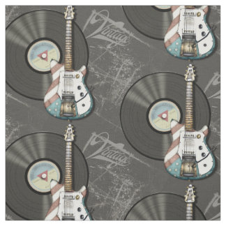 Retro American Flag Guitar And Vinyl Record Fabric