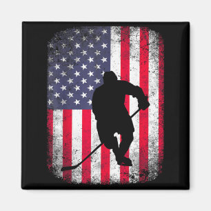Retro American Flag Ice Hockey Sticks Player 4th Magnet