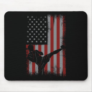 Retro American Flag Kickboxing Gift For Kick Boxer Mouse Pad