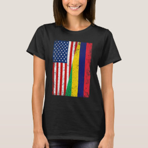 Retro American Flag & Mauritius Flag Patriotic T-Shirt
