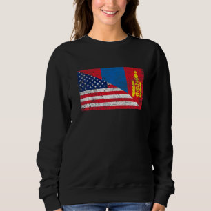 Retro American Flag & Mongolia Flag Patriotic Sweatshirt