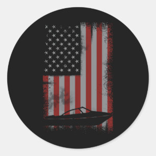 Retro American Flag Motor Boating Gift For Boater Classic Round Sticker