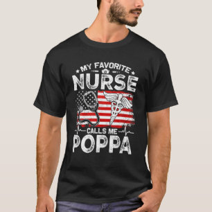 Retro American Flag My Favorite Nurse Calls Me Pop T-Shirt