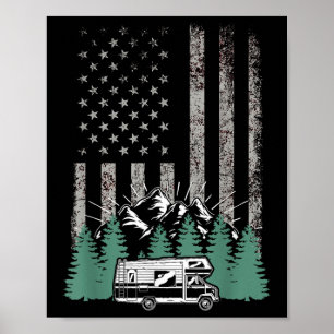 Retro American Flag Rv There Camper Camping Gift R Poster