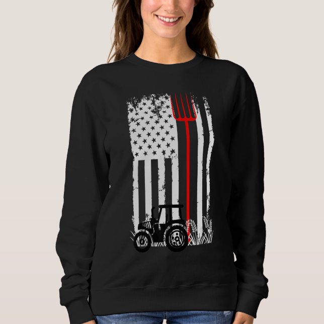 Retro American Flag Tractor Men Women Tractor Farm Sweatshirt (Front)