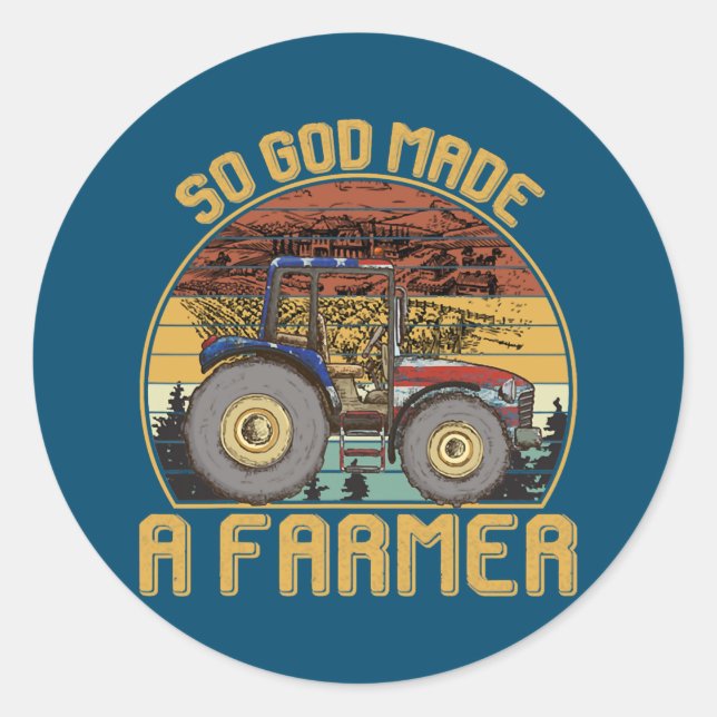 Retro American Flag Tractor So God Made A Farmer Classic Round Sticker (Front)