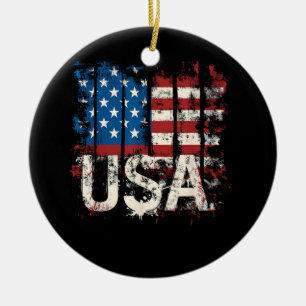Retro American Flag USA 4th of July Ceramic Ornament