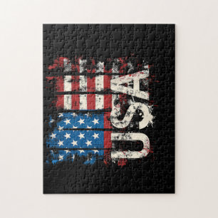 Retro American Flag USA 4th of July Jigsaw Puzzle