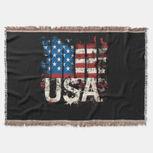 Retro American Flag USA 4th of July Throw Blanket