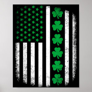 Retro american flag with shamrocks for st patricks poster