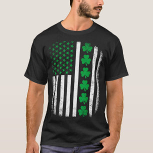 Retro american flag with shamrocks for st patricks T-Shirt