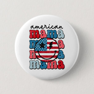 Retro American Mama American Flag Cute 4th Of July 6 Cm Round Badge