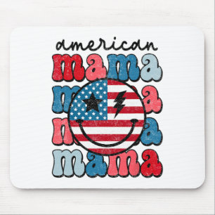 Retro American Mama American Flag Cute 4th Of July Mouse Pad