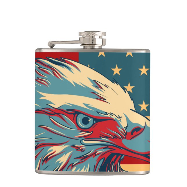 Retro American Patriotic Eagle Flag Hip Flask (Front)