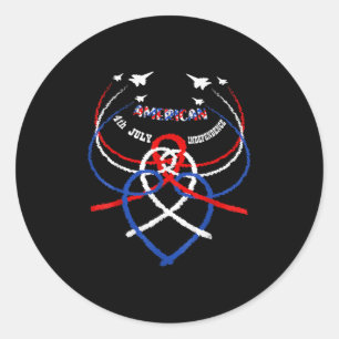 Retro American Patriotic Jets Usa Flag Happy Art J Classic Round Sticker