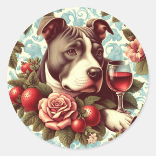 Retro American Pit Bull Terrier Illustration Classic Round Sticker