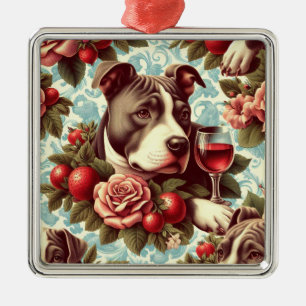 Retro American Pit Bull Terrier Illustration Metal Ornament