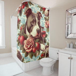 Retro American Pit Bull Terrier Illustration Shower Curtain