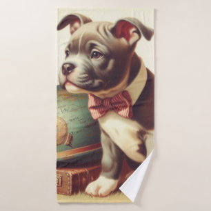 Retro American Pit Bull Terrier Painting Bath Towel