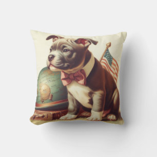 Retro American Pit Bull Terrier Painting Cushion