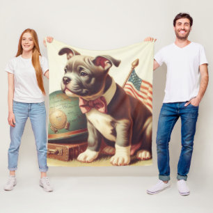 Retro American Pit Bull Terrier Painting Fleece Blanket