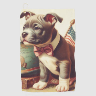 Retro American Pit Bull Terrier Painting Golf Towel