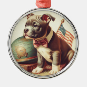 Retro American Pit Bull Terrier Painting Metal Ornament