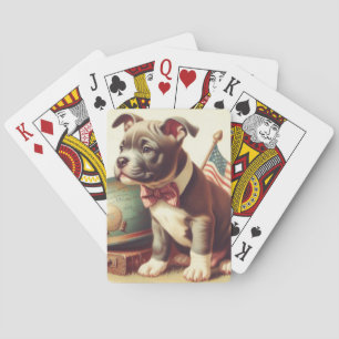 Retro American Pit Bull Terrier Painting Playing Cards