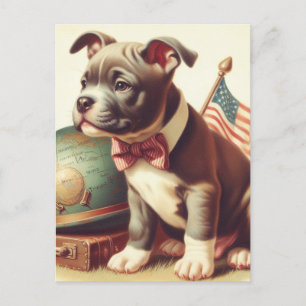 Retro American Pit Bull Terrier Painting Postcard