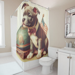 Retro American Pit Bull Terrier Painting Shower Curtain